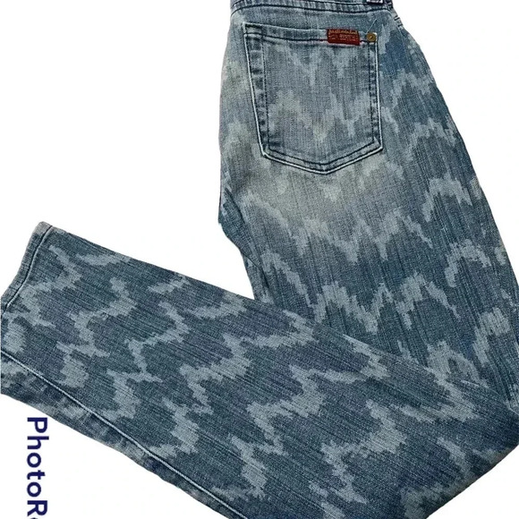 7 for all mankind denim patterned cropped blue skinny jeans size 26 - Picture 5 of 7